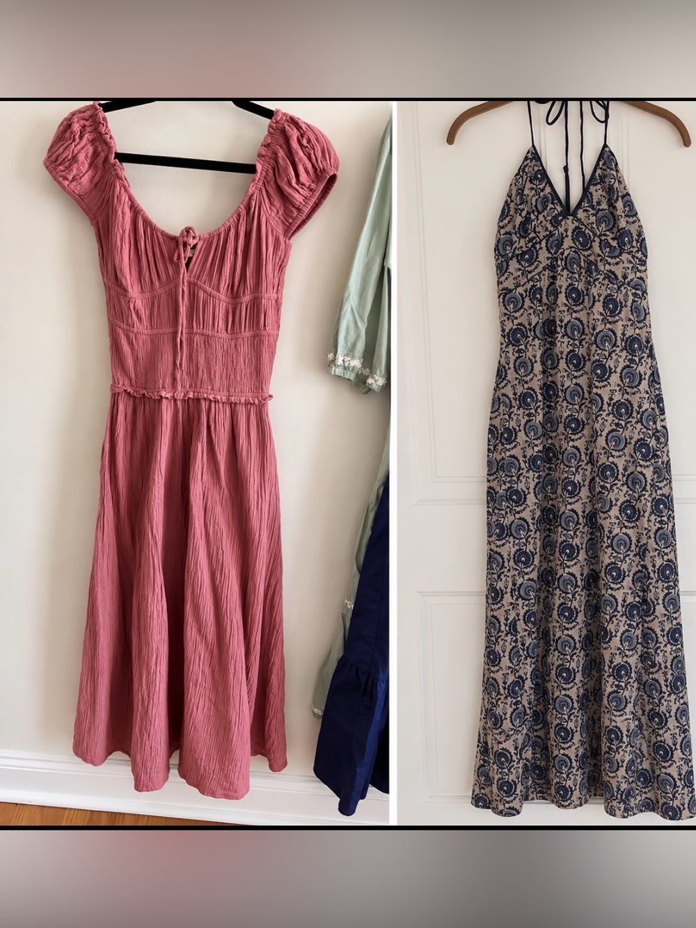 Smocked Cotton Maxi Dress Mauve & Blue halter Block Print Maxi Bundle Size S